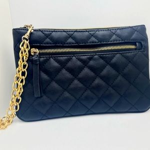 Express Quilted Black Vegan Leather Clutch
